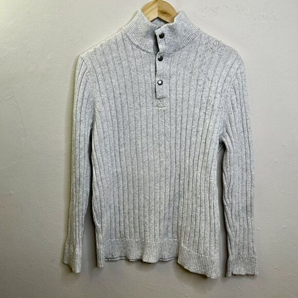 Express Women's Long Sleeve Sweater Button Front Collar Ribbed Light Grey Large - Picture 14 of 15